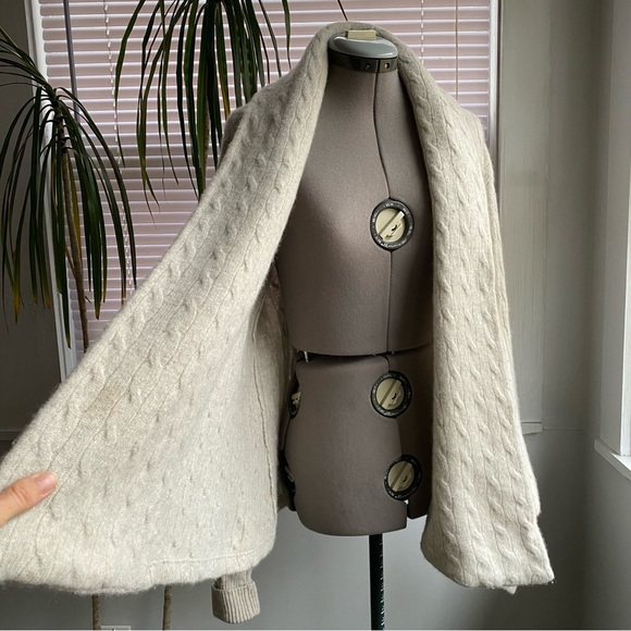 VINTAGE Super Soft Warm Cable Knit Open Front Cardigan Off White Size L - Picture 9 of 15